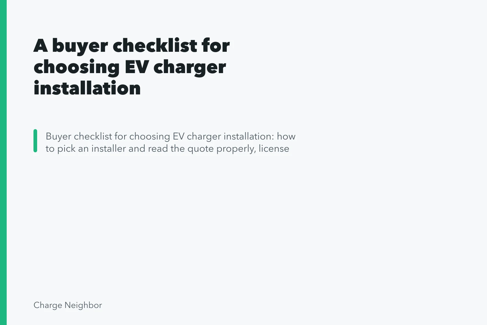 Close-up of an EV charger plug and cable at a car's charging port. A buyer checklist for choosing EV charger installation