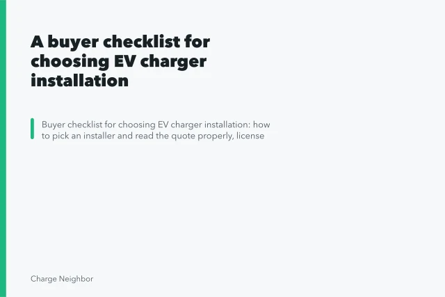 Close-up of an EV charger plug and cable at a car's charging port. A buyer checklist for choosing EV charger installation