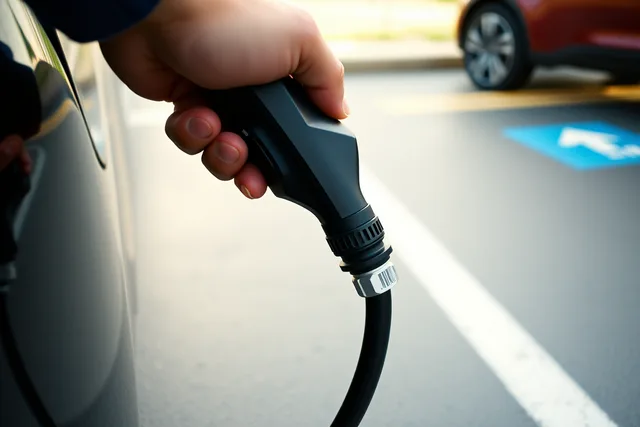 Level 2 EV charger on a garage column with long conduit run. Apartment EV charging costs for homes and shared buildings