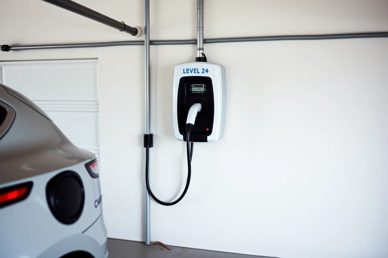 Level 2 EV charger plugged into an electric car inside a home garage. HOA charging solutions compared for value, upkeep and fit
