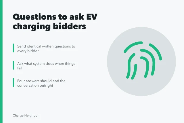 Checklist of questions for multifamily EV charging proposals. Questions to ask before buying multifamily EV charging