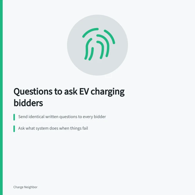 Checklist of questions for multifamily EV charging proposals. Questions to ask before buying multifamily EV charging