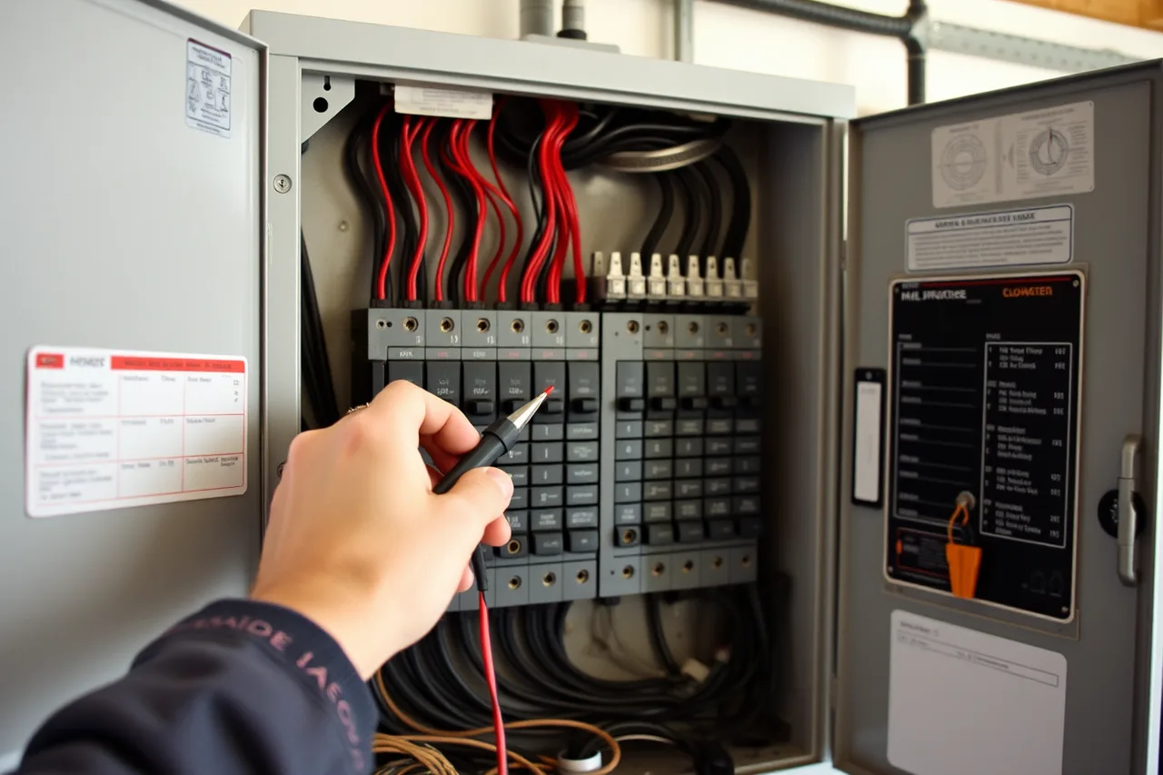 Open electrical panel with breakers and empty slots (A plain-English look at how EV charger installation works)