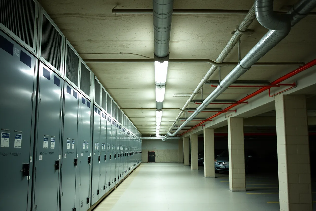Apartment electrical room with conduit running toward parking garage (Apartment EV charging costs for homes and shared buildings)