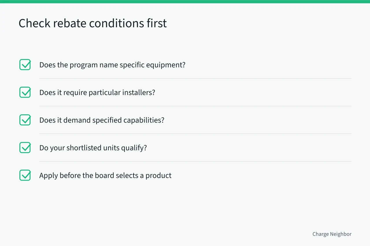 Checklist of rebate conditions to verify before selecting charging equipment (HOA charging solutions products worth comparing in 2027)