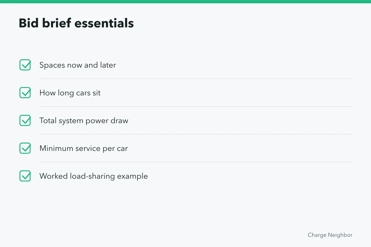 Checklist of five items to send every EV charging bidder (How to compare specs for multifamily EV charging in 2027)
