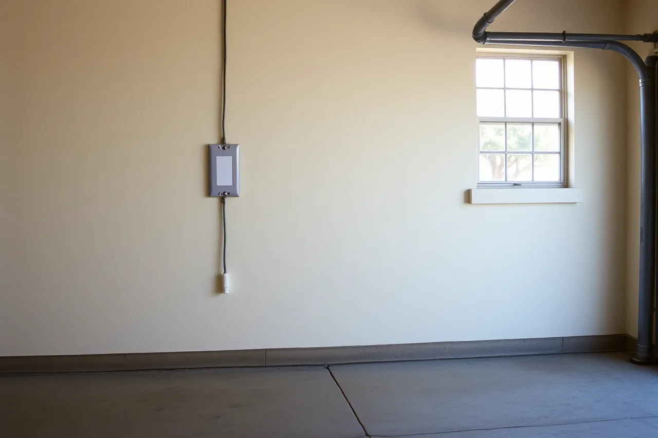 Blank EV-ready plate and capped conduit stub in a garage wall (Shared charging station designs in 2027: 19 to consider)